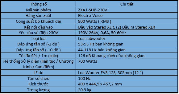 Loa subwoofer liền công suất EV ZXA1-SUB-230V chính hãng